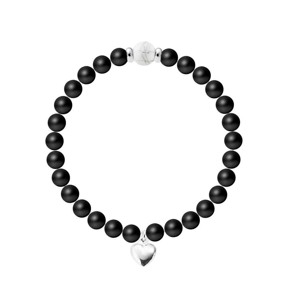 Bracciale SHAMANE In Argento 925 Con Gemme Naturali Di Agata E Howlite, Elastico Resistente, Diametro Gemme 6 E 8 Mm - 3