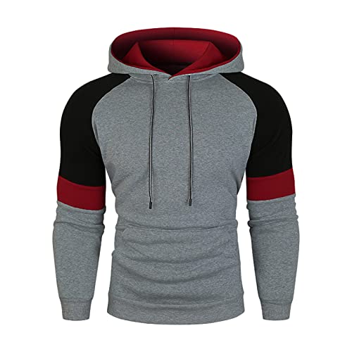 Maiyifu-GJ Color Block Hoodies for Men Fleece Drawstring Workout Hooded Sweatshirt Slim Patchwork Athletic Hoodie Pullover (Light Grey,X-Large)