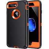 Mieziba for iPhone 8 Plus/7 Plus Case,[Built in Screen Protector] Heavy Duty Shockproof Dust/Drop Proof [3 Layers] Full Body Protection Rugged Cover Case for iPhone 8+/7+,Black/Orange