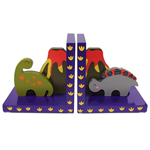 Tinkie Toys Handcrafted Wooden Dinosaur Bookends for Boys Girls Bookshelf, Nursery or Bedroom