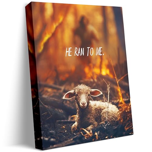 Image of GUN SUPPLIES OUTLET LLC Jesus Rescues Lost Lamb From Flames Religious Wall Art Christian Prayer Canvas Print for Wall Decoration 12x16 Inch