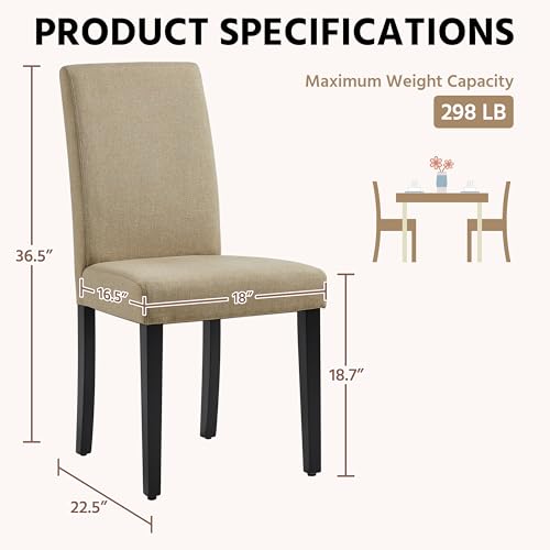 Image of Yaheetech Dining Chairs Set of 4 Fabric Parson Upholstered Kitchen Chairs with Padded Seat and Solid Wood Legs for Dining Room /Restaurant, Armless Design, Khaki