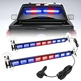 BooYu [Upgraded] Red/Blue Police Firefighter Emergency Strobe Traffic Advisor Light Bar Switchable 4 Colors 162 LED Windshield 2 in 1 Visor Safety Warning Hazard Flashing Lights for Truck Vehicle