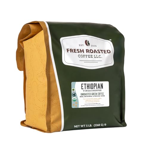 Image of Fresh Roasted Coffee, Unroasted Organic Ethiopian Yirgacheffe | USDA Organic, 100% Single Origin, Kosher | 5 Pound