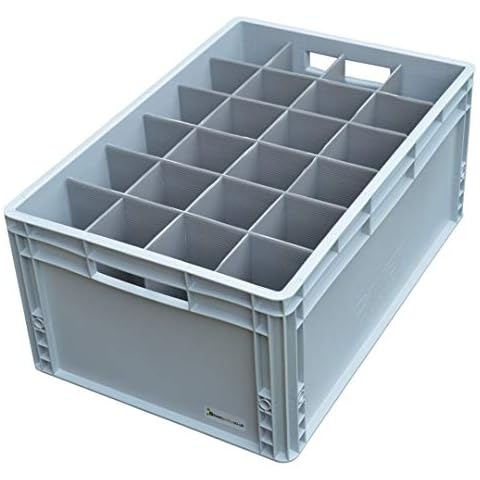 Wine Glasses Storage Crate with Internal Dividers - Glassware Storage Crate - Medium Wine Glasses | Glassjacks | 24 Cells | Glass or Item max Width 81mm, Glass or Item max Height 250mm | Lid Included Cover