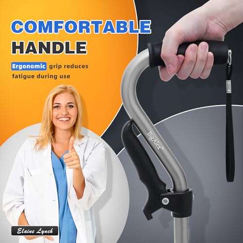 Image of BigAlex Walking Cane, Adjustable Quad Cane with 4-Pronged Base for Elderly, Collapsible Walking Stick with Lift Handle, Canes with Foam Padding Grip for Men Women and Seniors