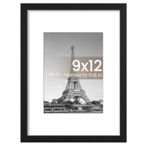 Image of upsimples 9x12 Picture Frame, Display Pictures 6x8 with Mat or 9x12 Without, Wall Hanging Photo Frames, Black, 1 Pack