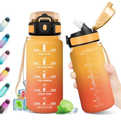 Gourde Sport 500ml, Étanche, Bouteille sans BPA, Bouteille d'eau avec Paille, Gourde Réutilisable, Gourde Enfant pour l'école, Bureau, Sport, Yoga, Fitness,...