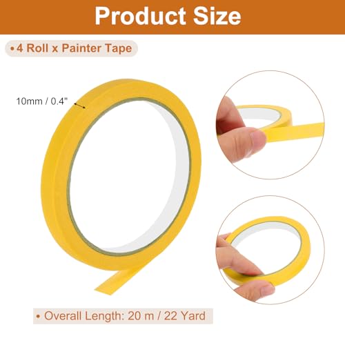 Image of PATIKIL Masking Tape 0.4 Inch Wide, 4 Roll 22 Yard Painters Tape Bulk No Residue Craft Tape for Wall Painting Labeling Car Painting Home DIY Flower Crafts Decoration, Yellow