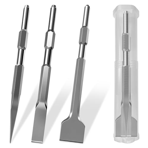 SDS-Plus Chisel Set (3 Pcs) with Storage Case - 17x280mm Pointed & Flat & Wide Chisels for Concrete Demolition, Masonry Work - Professional Tradesman Tools