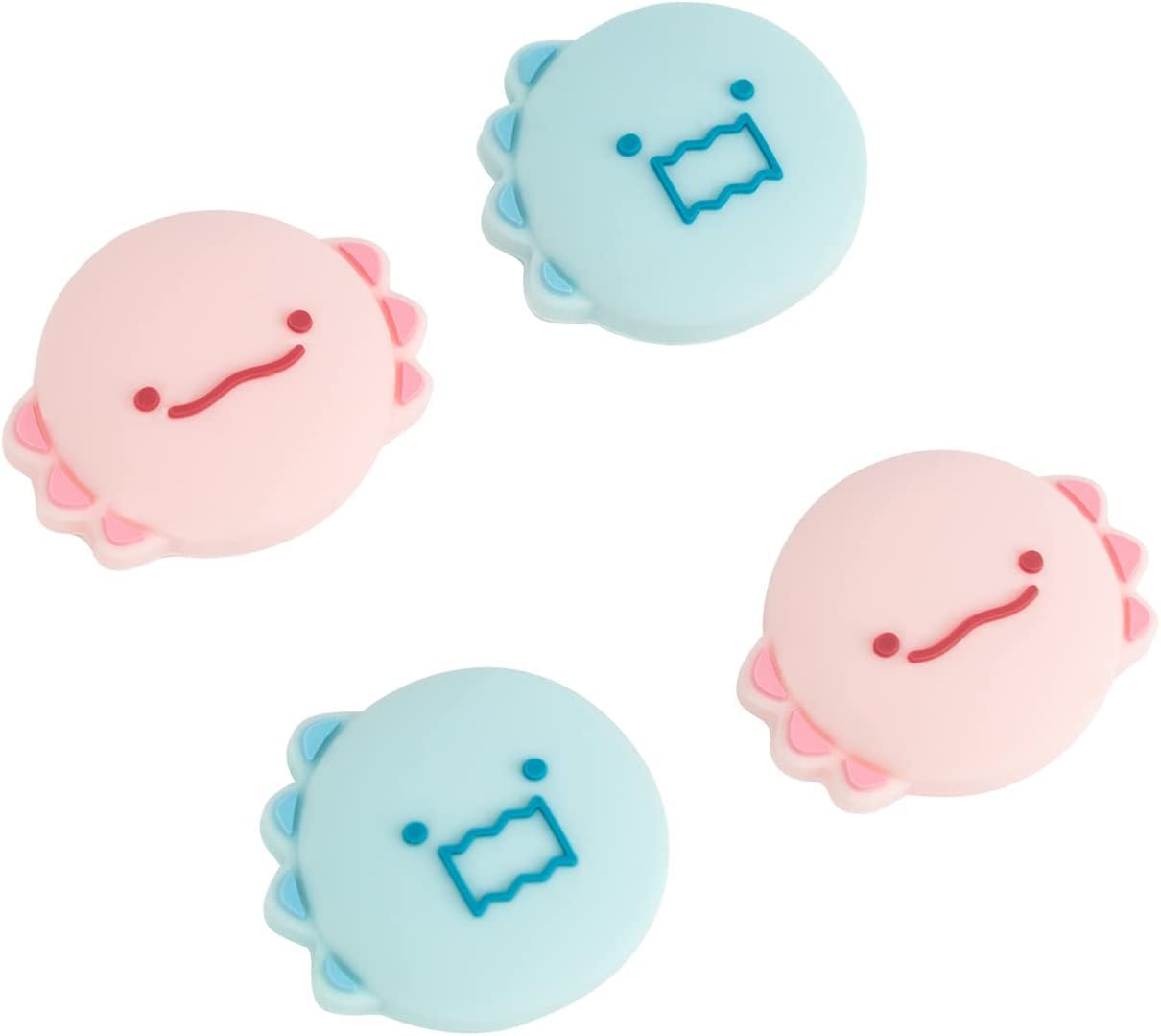 GeekShare Lindas tapas de silicona para el pulgar Joycon, funda para joystick compatible con Nintendo Switch/OLED/Switch Lite, 4 unidades, dinosaurio y ajolote