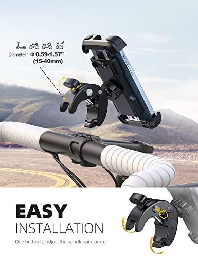 Lamicall Motorcycle Phone Mount, Bike Phone Holder - Upgrade Quick Install Handlebar Clip For Bicycle Scooter, Cell Phone Clamp For Iphone 14 Pro Max / 13/12, Galaxy S10 And More 4.7-6.8" Phone #TOP3