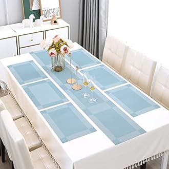 HOKIPO Pvc Set Of 6 Mats For Dining Table With Runner (Ar3064), Polyvinyl Chloride, Blue