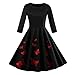 Produktbild JUSTSELL 1950er 50er Kleider für Damen Herbst,Frauen Schmetterlings-Stickerei Kleider Einfarbig Knielänge Kleider Eine Linie Faltenrock Abendkleid