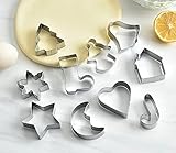 Cortadores de galletas de Navidad: un conjunto de 10 formas diferentes de cortadores de galletas de Navidad, varios cortadores de galletas, como: árboles de Navidad, copos de nieve, hombres de pan de jengibre, medias de Navidad y campanas de Navidad.