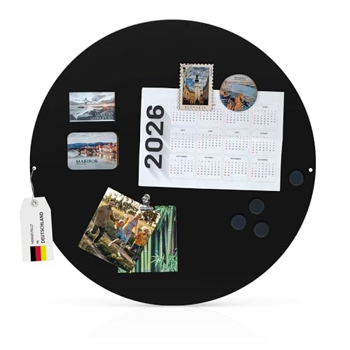 banjado Magnettafel schwarz rund 47cm - Magnetwand aus Metall...