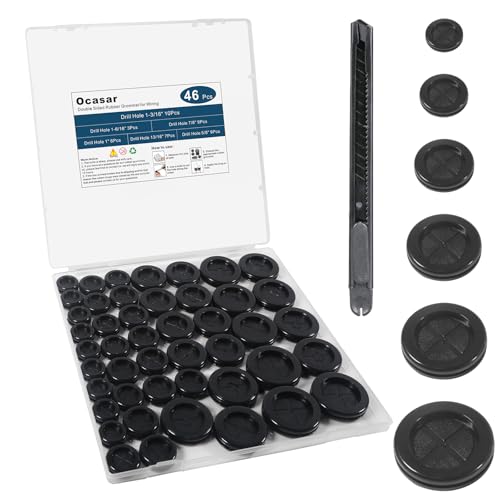 Ocasar 46Pcs Rubber Grommets for Wiring, Premium Soft Double Sided Rubber Grommet Kit, Black Rubber Firewall Grommet Kit Drill Hole 5/8in 13/16in 7/8in 1in 1-3/16in 1-6/16in