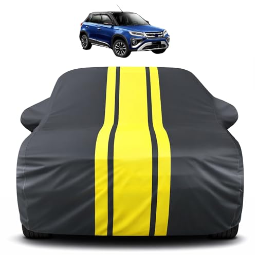 Image of Auto Hub Car Cover Compatible with Toyota Urban Cruiser with Mirror Pocket, Soft Cotton Lining, Urban Cruiser Car Cover Waterproof - Yellow-Black