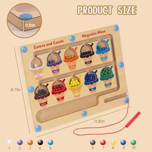Image of Magnetic Color & Number Maze, Montessori Wooden Color Matching Learning Counting Puzzle Board, Toddler Fine Motor Skills Toys for Boys Girls 3 4 5 Years Old