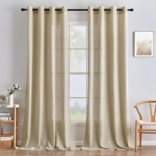 Rideaux voilages aspect lin premium beige 140x215 cm de MIULEE - 3