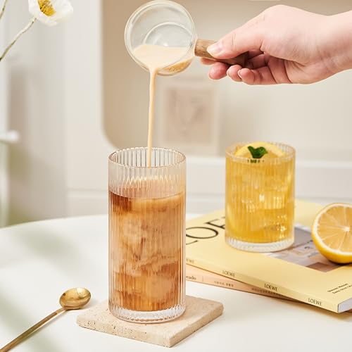 Eden & Willow Striped Highball Glasses | Durable and Stylish, Tumblers for Cocktails, Hot and Cold Drinks (Set of 6, 350ml)