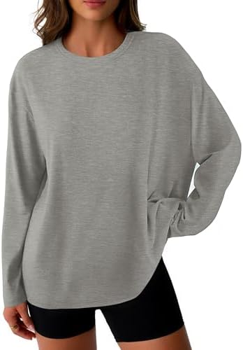 Womens Oversized Long Sleeve Shirts Crew Neck Loose Fitted T-Shirts Casual Workout Y2K Fall Clothes 2025