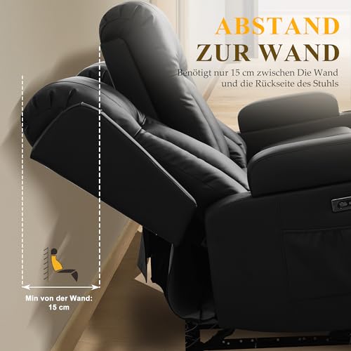 LIFTSHA Zweisitzer Relaxsessel mit Liegefunktion, Fernsehsessel Elektrisch Verstellbar mit Heizung & Vibrierende Massage, TV Sessel Heimkino Sitze mit Multimedia Mittelkonsole, Kunstleder, Schwarz – Bild 8