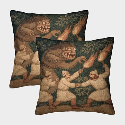 Scène avec Un Homme Tenant Une Torche comChauve-souristant Un Troll Housse De Coussin 50x50cm...