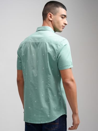 Image of Highlander Men's Sea Green Slim Fit Half Sleeves Shirt | Fresh & Stylish | A Soft Hue with a Sharp Fit