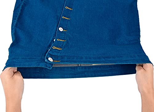 QZUnique Women\'s Long Denim Skirt Plus Size Midi High Waist Jean Skirt Button Up Slit Below Knee Stretchy Fit Pencil Skirt - Thumbnail 7