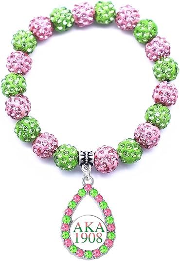 Image of Graduation Sorority Bracelet Pink and Green Bead Bracelet Alpha.K.A Greek Paraphernalia Sorority Jewelry
