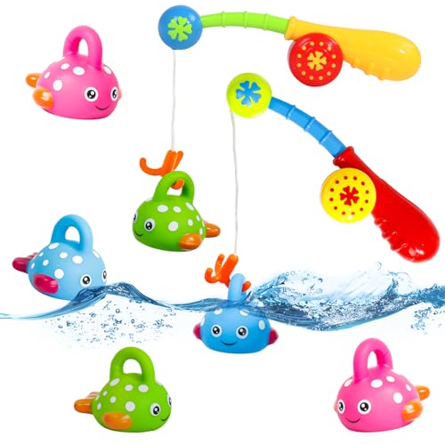 Baby Bath Toys Fishing Game for 2 3 4 Year Olds Toddler Kids Paddling Pool Toys with 2 Toy Fishing Rod 6 Fishing Toys,Baby Shower Bath Toys Water Play Game for Kids,Pack of 2