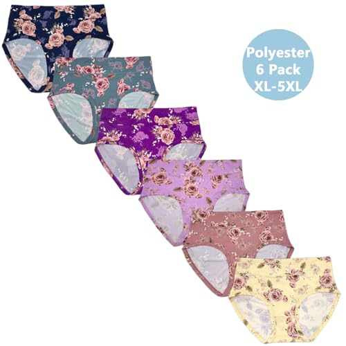 Image of Womens Underwear XL-5XL Plus Size Ladies Panties Mid High Waist Briefs for Woman Floral Print Pantys 6-Pack