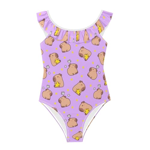 Traje de baño de playa para niñas bañador morado de capibara para vacaciones de verano y piscina