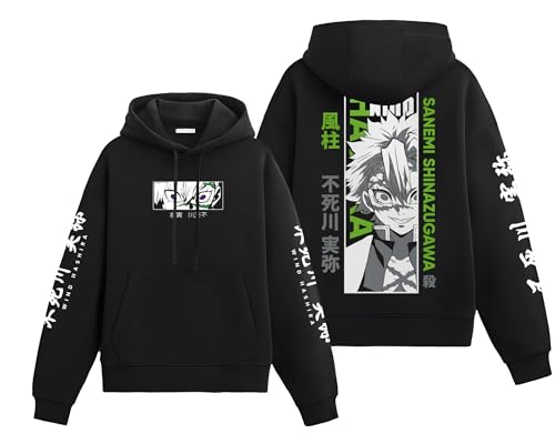 Image of Anime Inspired Design Unisex Pullover Hoodie, Black, Graphic Print Front and Back