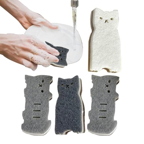 Esponja para Platos de Gato, Esponja para Platos con Forma de Gato, Esponja Multifuncional para lavavajillas, fregador de Platos Reutilizable, paño para lavavajillas para Gatos, Herramientas para