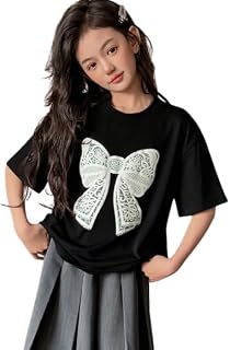 COMIC STREET Cute White Bow Print Black T-Shirt for Girls | Aesthetic Ribbon Graphic Tee | Soft Cotton Casual Wear | Trend... Price In India