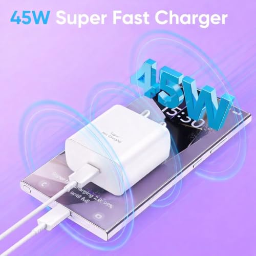 Image of Original 45W GaN SuperFast Charger Compatible with Samsung Galaxy S24 /S23 /S22 /S21 /S20 (Ultra /Plus /Fe), Note 20 /20+ /10(All Series), Z Fold /Flip /S /A /F /M Series | Type C PD 3.0 Charger Adapter by HESPA