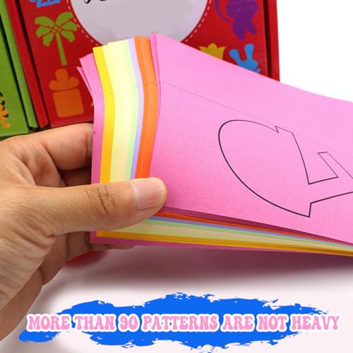 IFUDE Kinder Bastelschere Papierschnitte Set Einschließlich1Stück Kunststoffschere mit 96 Blatt Papier, Tier und Fruchtmotive -Spaßige Papierschnittkunst und Aktivitätsset für Vorschule,Kindergarten