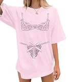 Womens Novelty Shirt Oversized Tshirt Graphic Tees Crew Neck Casual Short Sleeve Loose Fit Tops Pink