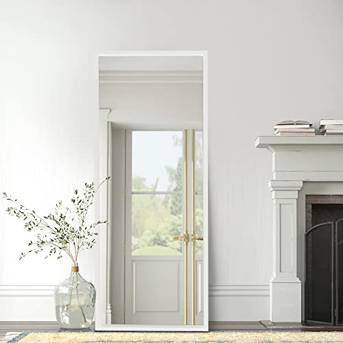 Image of NeuType 59 inchx20 inch Full Length Mirror with Standing Holder - Floor or Wall Mount Body Mirror for Bedroom Dressing - Hanging, Leaning Against Wall - White MDF Frame