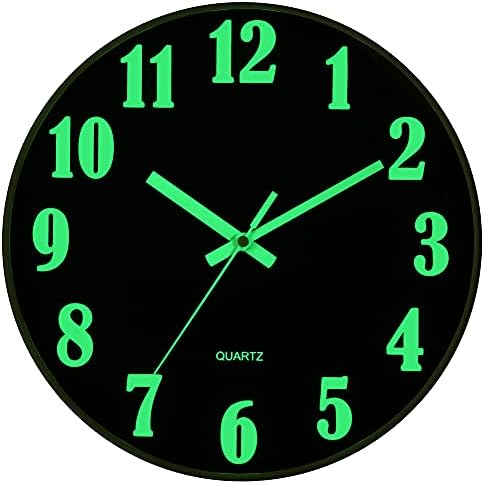 JoFomp Modern Night Light Wall Clock, 12 Inch Silent Non-Ticking Quartz Wall Clocks, Large Luminous Function Numbers and Hands, Battery Operated Decorative Wall Clock for Office, Kitchen, Living Room