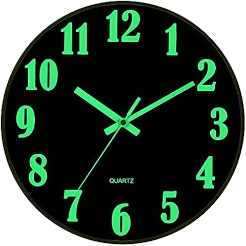 JoFomp Glow in The Dark Clock, 12 Inch Modern Silent Non Ticking Wall Clocks Battery Operated, Night Light Wall Clock for Living Room Decor, Wall Clock Decorative for Kitchen Bedroom Cover