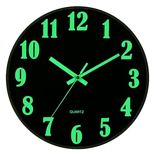 JoFomp Glow in The Dark Clock, 12 Inch Modern Silent Non Ticking Wall Clocks Battery Operated, Night Light Wall Clock for Living Room Decor, Wall Clock Decorative for Kitchen Bedroom