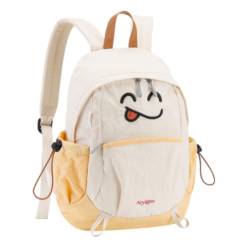 Cute Backpacks for Girls Boys Teen Kids Women, Lightweight Small Bookbag with 13.3" Laptop Sleeve, Water-Resistant Casual Daypack for Travel School Backpack Them Park Commute, White-Yellow