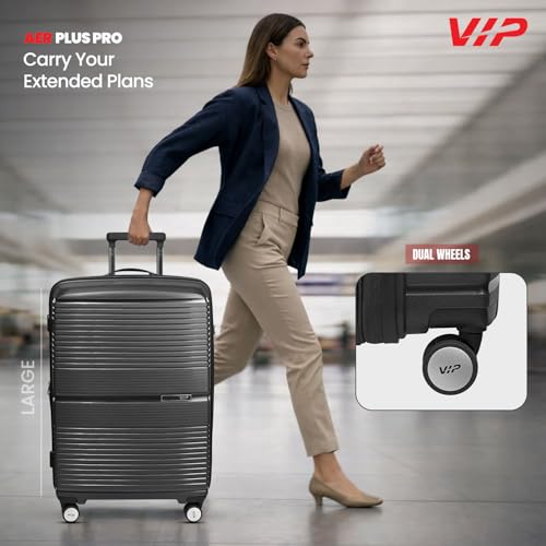 Image of VIP AER Plus Pro Check-in Trolley Bag 77cm | Large | Hard Luggage | Smooth 8-Wheel Suitcase | Premium Polypropylene | Flushed TSA Lock Business Travel Luggage | 3 Years International Warranty (Black)