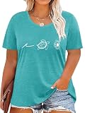 Picture of HDLTE Plus Size Beach Shirts for Women Short Sleeve Hawaiian Shirt Casual Vacation Blouses (Lake Green, 3X)