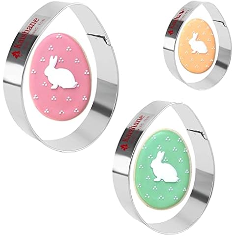 KAISHANE Easter Egg Cookie Cutter Set 3 Pieces Stainless Steel Biscuit Cutter for Baking Cover
