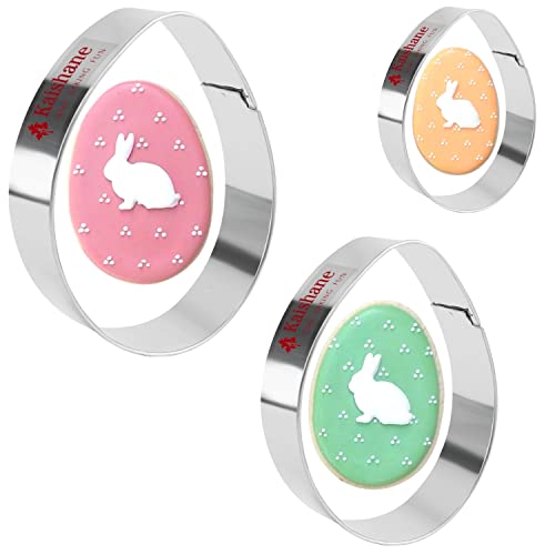 KAISHANE Easter Egg Cookie Cutter Set 3 Pieces Stainless Steel Biscuit Cutter for Baking