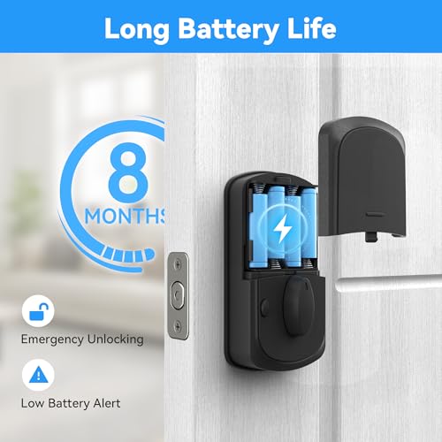 Image of 5-in-1 Keyless Entry Door Lock Smart Deadbolt with Handle Black | Smart Lock for Front Door, Auto-Lock Deadbolt with Handle Set, Remote Control via App Privacy-Focused Design, Easy Install